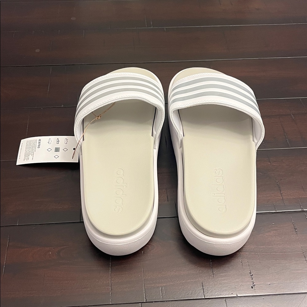 Adidas Adilette Platform Slides Sandals Shoes IE9703 white silver Women’s Sizes - Picture 8 of 12